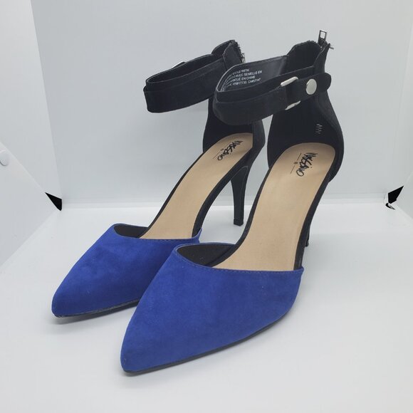 Blue Point Toe Suede Pumps Women's 10 Mossimo Supply Ankle Strap Zip Heels - Picture 4 of 14